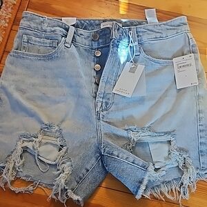 NWT Good American Light Blue Distressed Denim Shorts